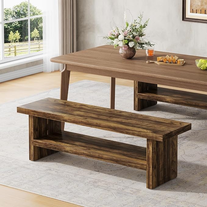 2 Tier Entryway Bench, 47.24" Shoe Bench, Rustic Shoe Rack, Wooden Storage Bench for Entryway Hallway Living Room Bedroom, Easy Assembly, Rustic Brown - Image 7