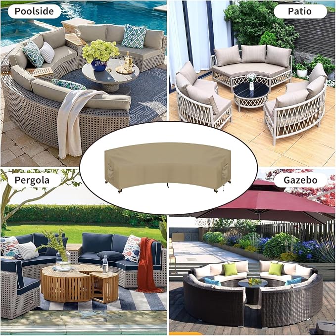PureFit Outdoor Sectional Sofa Cover Waterproof Curved Patio Furniture Covers for Deck, Lawn and Backyard, 120Lx36Dx38Hx82FL, Camel - Image 8