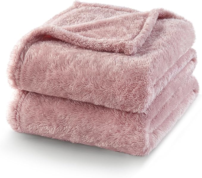 Exclusivo Mezcla Plush Fuzzy Fleece Bed Blanket King Size, Super Soft, Fluffy and Warm Blankets for Couch, Bed, All Season (Dusty Pink, 90x104 inches)