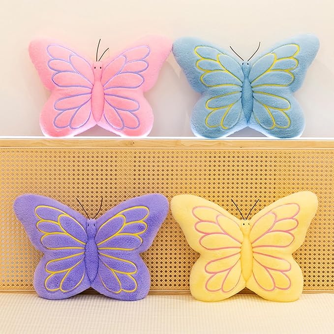 PEACH CAT Butterfly Pillow Decorative Butterfly Shaped Throw Pillows 16" x 12" Soft Plush Cushion Decor for Bedroom Living Room Couch Sofa Purple