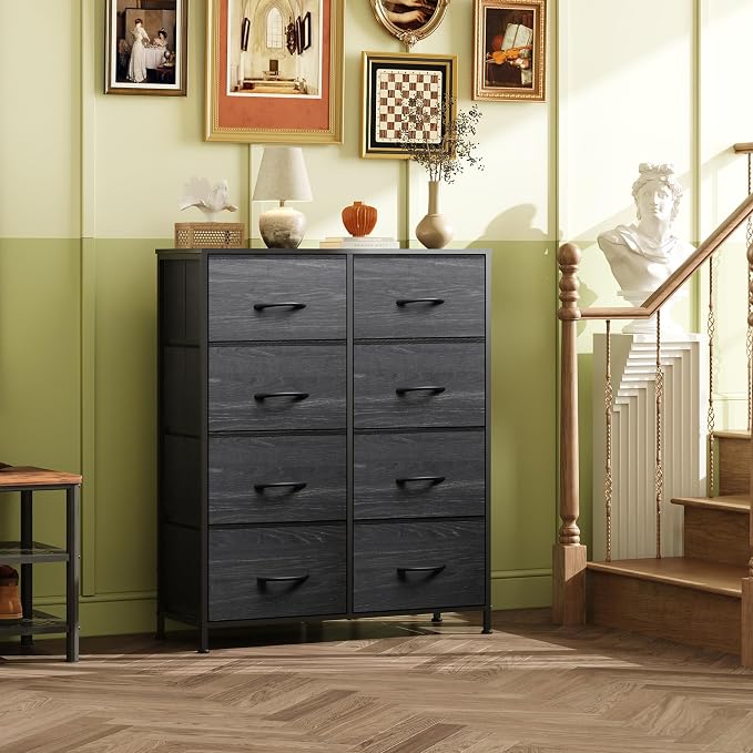 WLIVE Fabric Dresser for Bedroom, Tall Dresser with 8 Drawers, Storage Tower with Fabric Bins, Double Dressers, Chest of Drawers for Closet, Living Room, Dormitory, Charcoal Black Wood Grain Print - Image 8