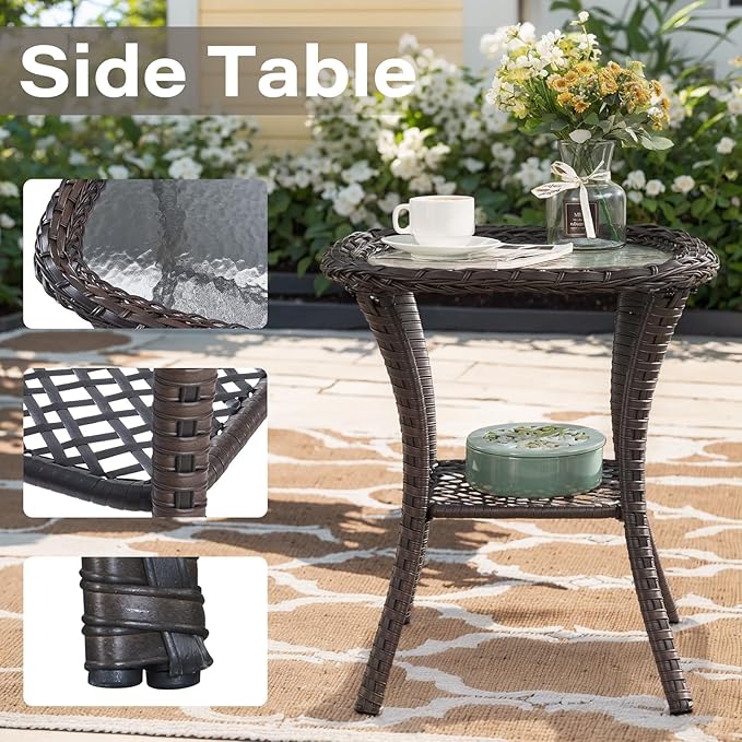 Belord Patio Furniture Set with Fire Pit Table - 8 Piece Outdoor Wicker Furniture Set with 43" 50000 BTU Propane Fire Pit and Rocking Chairs Patio Conversation Set for Deck Outside Backyard Grey