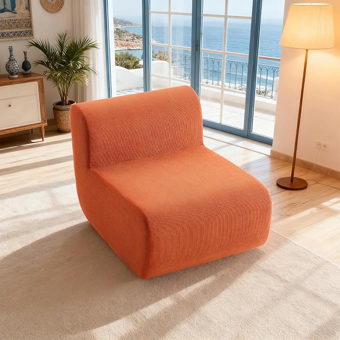 Boneless Sofa 26'' Single Sofa 1 Seater Cloud Floor Couch Corduroy, No Assembly Needed Modern Compression Armless Couch in A Box Erogonomic for Living Room,Bedroom,Office, Orange