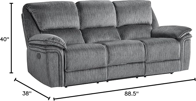 Lexicon Braddock Wall-Hugger Manual Double Reclining Sofa, Gray