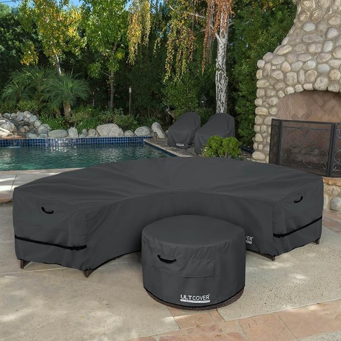 ULTCOVER Patio Curved Sofa Cover Waterproof for 4-6 Seater Outdoor Sectional Furniture Couch 158"(Back Arc Length) / 104"(Front Arc Length) x 32"(Deep), Black - Image 6