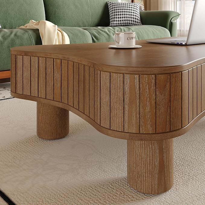 Irregular Coffee Table with Storage Cloud Coffee Table with Lifting Top Mid Century Modern Coffee Tables Smart Low Center Tables for Living Room 42.52'' Dark Walnut