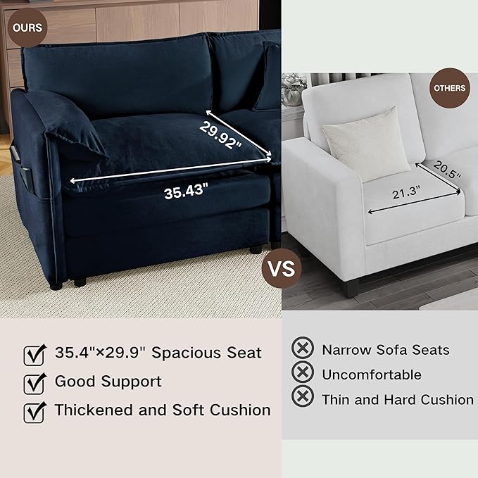 109-Inch U-Shaped Sectional Cloud Sofa Oversized Modular 5 Seaters Sofa Couch with 2 Ottoman Chaise and Pillow Armrest, Chenille Upholstered Convertible Cloud Couch