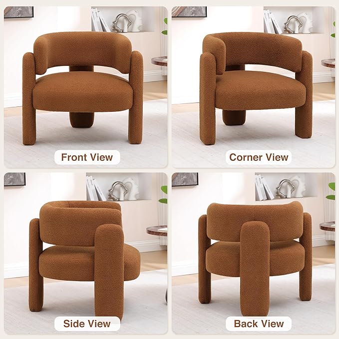 Accent Chairs Set of 2, Modern Sherpa Barrel Chairs, Upholstered Living Room Chairs with 3 Legs, Comfy Armchair Reading Side Chair for Bedroom, Office, Apartment, Brown