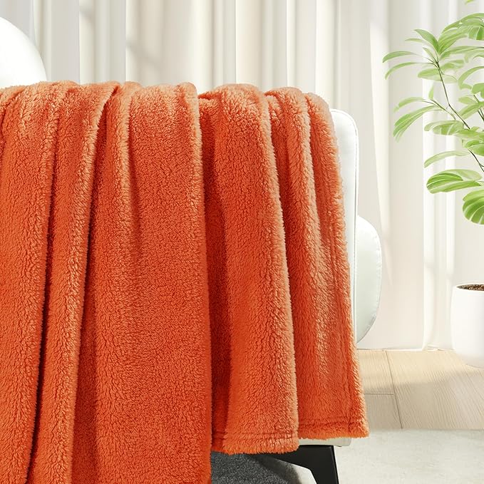Exclusivo Mezcla King Size Blanket for Bed, Super Soft Velvet Plush Fleece Blankets, Fuzzy Cozy and Warm for Winter, 90x104 Inches, Burnt Orange