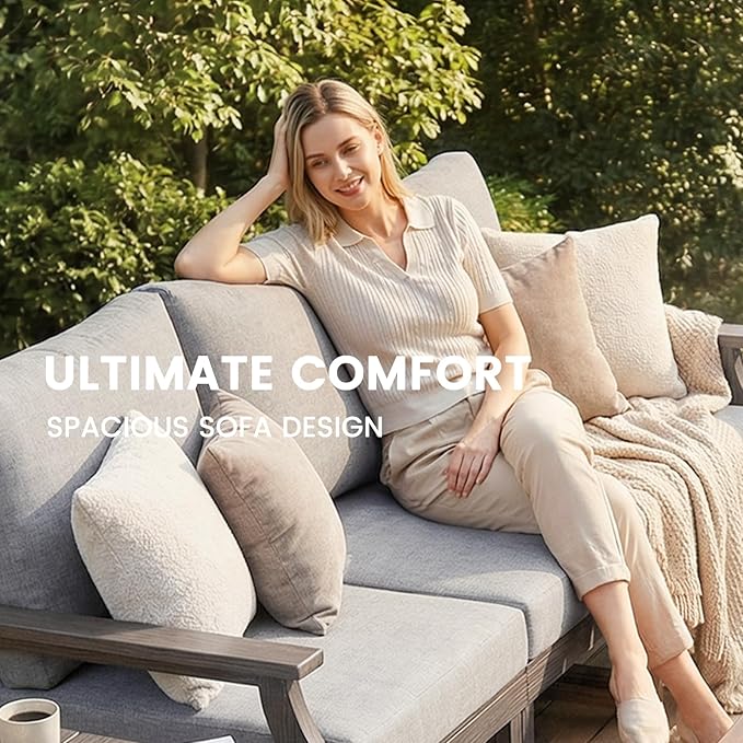 HDPE Patio Conversation Set, 4-Piece All Weather Outdoor Furniture Set with 3-Seater Modular Sofa for Deck, Lawn, with Cushion, Gray