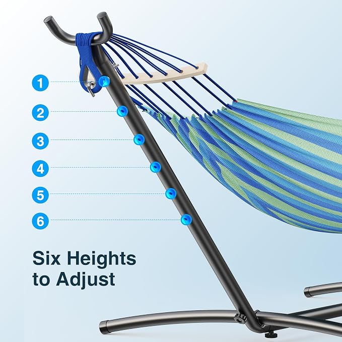 ANAGOO Double Hammock, Heavy Duty Portable, 500 lb Weight Capacity, Perfect for Both Indoors and Outdoors, 2 Person Hammock with Carrying Bag, Wide Blue - Image 8