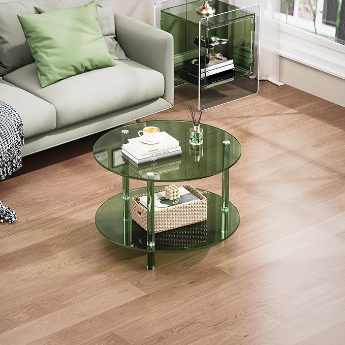 Acrylic Coffee Table, Small Round Modern Coffee Table for Living Room, Green
