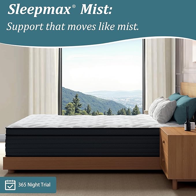 Sleepmax Firm Queen Mattress 10 Inch - Hybrid Mattress Enhanced Pressure Relief - Luxury Cooling Bed in a Box for Back & Side Sleepers