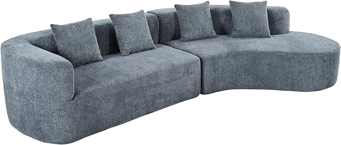 Merax Modern Minimalist Large 2-Piece Sectional Curved Chenille Sofa with 3 Pillows and High-Density Foam for Luxurious Comfort and Seamless, for Living Room, Bedroom, Blue