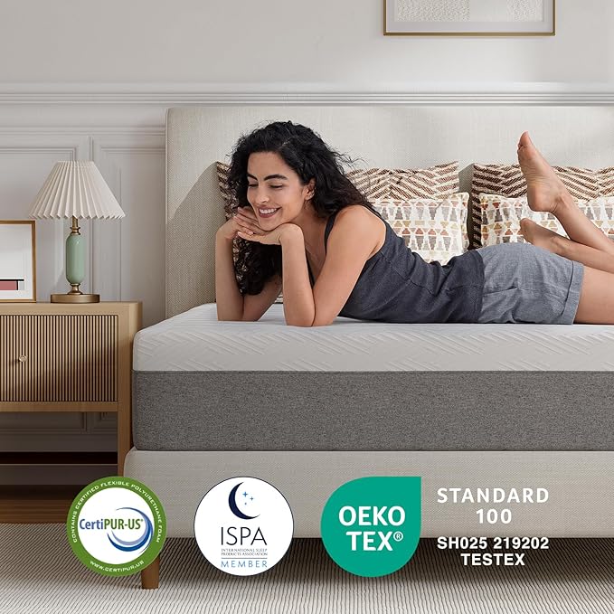 Novilla 10 Inch Twin Size Memory Foam Mattress in a Box, Back Pain Relief & Body Support, Grey, CertiPUR-US Certified