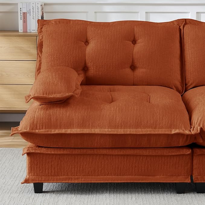 108" Oversized L Shaped Modular Sectional Sofa with Reversible Ottoman, Comfy Chenille Upholstered Cloud Couch 4-Seater Sofa Set for Living Room, Apartment, Office | Free Combination, Tufted