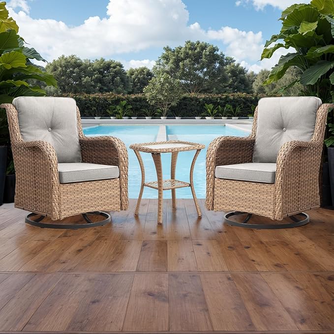Rilyson Patio Chairs Wicker Outdoor Chair - 4 Piece Rattan Swivel Rocking Chairs Set Patio Glider Rocker Chair for Porch Deck Garden Backyard(Yellow/Beige)