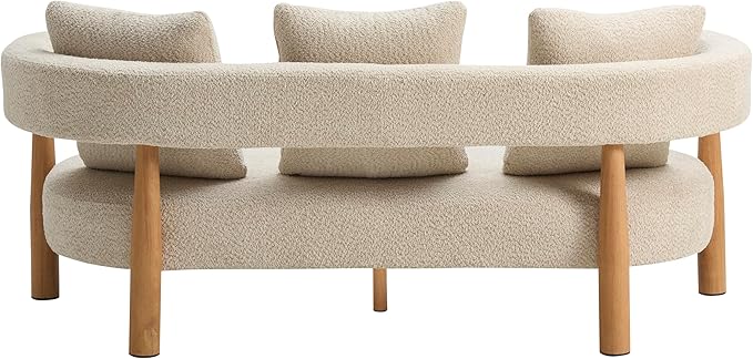 Christopher Knight Home Yulez Curved 3-Seater Sofa Couch with 3 Accent Pillows, Boucle Fabric Upholstered Lounge Seating, 76.5'' Home Office Bedroom Sofa Chair, Comfy Wooden Frame Sofa, Sesame Beige