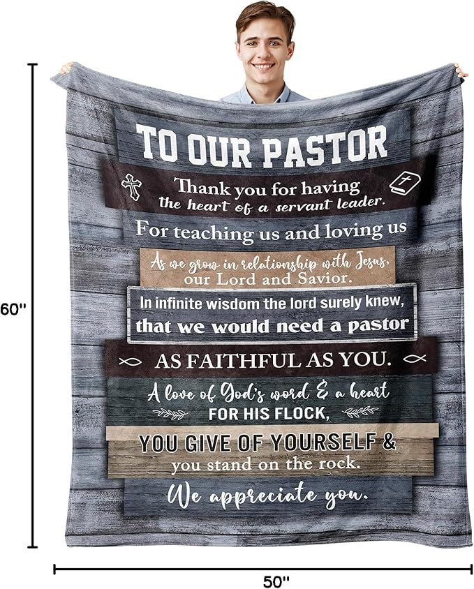 Pastor Appreciation Gifts, Pastor Gifts for Men, Unique Pastor Gifts Blanket 60"x50", Gifts for Pastor, Christian Pastor Gifts, Thank You Gift for Pastor, Catholic Religious Gifts for Pastor