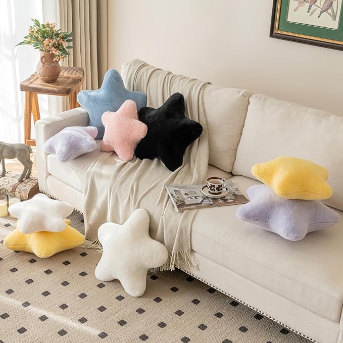 Star Pillow, Decorative Throw Pillow with Plush for Couch, Cute Decor Pillows for Bed, Aesthetic Star Shaped Pillow Fun Cushion for Sofa Living Room (Ivory White, 14.9 Inches)