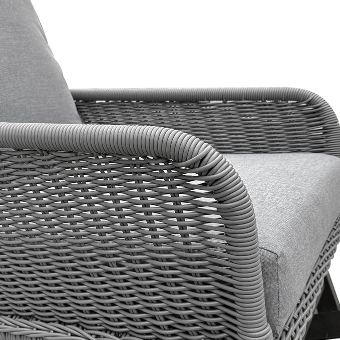 Christopher Knight Home Nadine Patio Rocking Chair, Wicker Rocker, Wood Leg Rocking Chair, PE Rattan Wicker Chair, Rocking Chair with Cushions, Comfort Wicker Rocker for Backyard Balcony Porch, Gray - Image 10