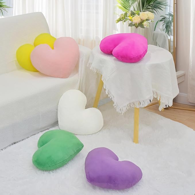 2 Pcs White Heart Pillow Decorative Throw Pillows 16-inch Cute Soft Fluffy Heart Shaped Pillows for Bed Couch Sofa Bedroom Living Room Decor Aesthetic (Milk White, 16"x13.78")