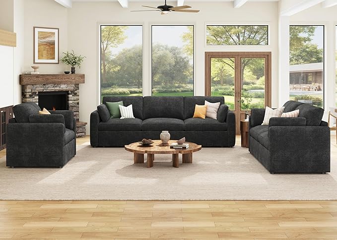 HONBAY Chenille Fabric Middle Module for Modular Sectional Sofa, Armless Accent Chair with Storage Seat, Grey