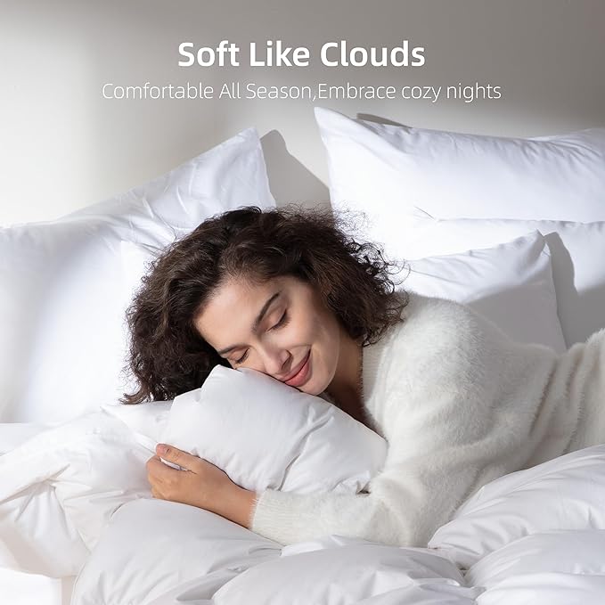 Goose Feather Down Comforter California King Size,100% Organic Cotton Duvet Insert,All-Season Luxury Duvet Insert with Baffle Box Design, 750+Fill Power Hotel Collection Bedding Comforter