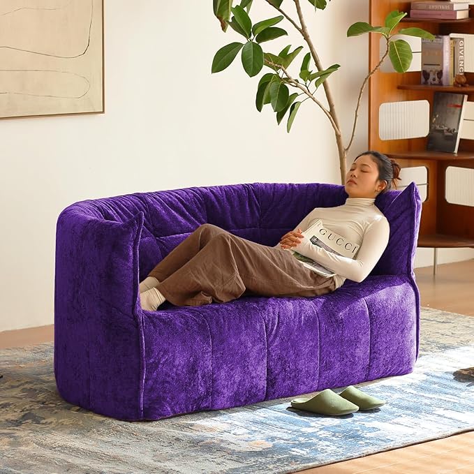 N&V Mid Century Brigantin Deep Relaxation Sofa, Soft Premium Chenille, for Living Room Bedroom and Office (Royal Purple, Single)