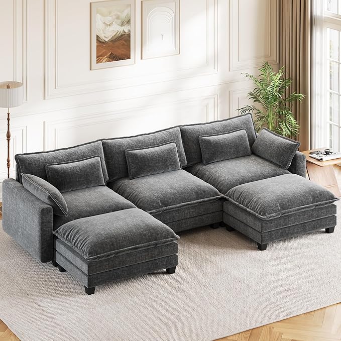 Pipishell 35" Modular Sectional Sofa,Modern Chenille Deep Seat Comfy Cloud Couch,Light Greenish Gray