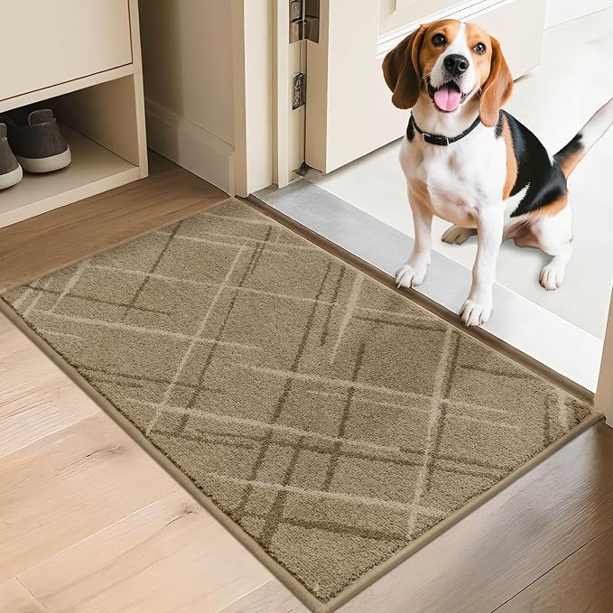 COSY HOMEER Front Door Mat Low Profile Non-Slip Doormat for Entryway, Absorbent Dirt Trapper Washable Entrance Mat, Sturdy Polyester Doormats (36"x24", Beige) - Image 9