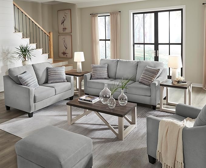 Signature Design by Ashley Adlai Casual Loveseat with 2 Toss Pillows, Light Gray
