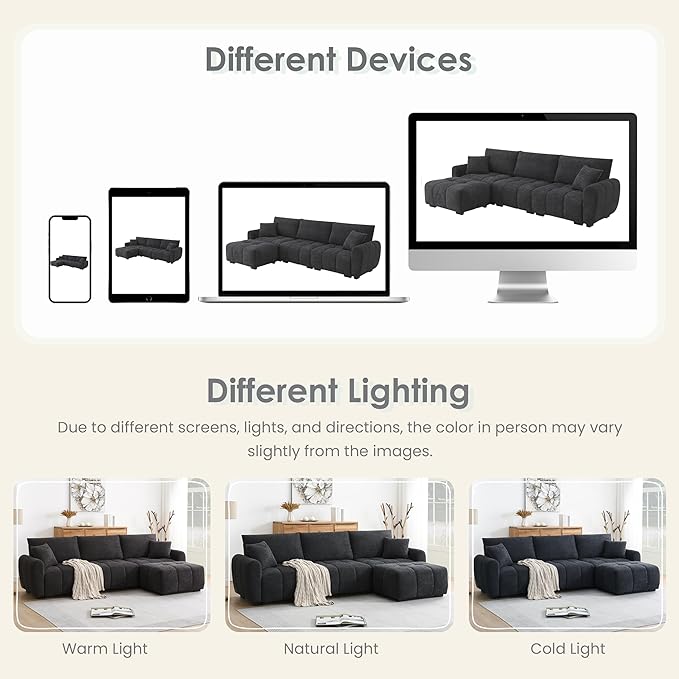 ERYE 110" L-Shaped Sectional Sofa 4 Seat Tufted Sofa Couches with Ottoman, Oversized Tufted Boucle Upholstered Corner Sectional Couch for Living Room Home Apartment