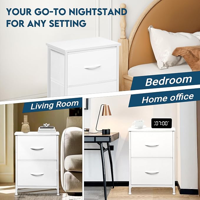 LOFTEY White Nightstand, Bedside Table with 2 Fabric Drawers, Small Kids Night Stand for Bedroom, Bed Side Table with Storage, 15.7" L x 11.8" W x 21" H - Image 7