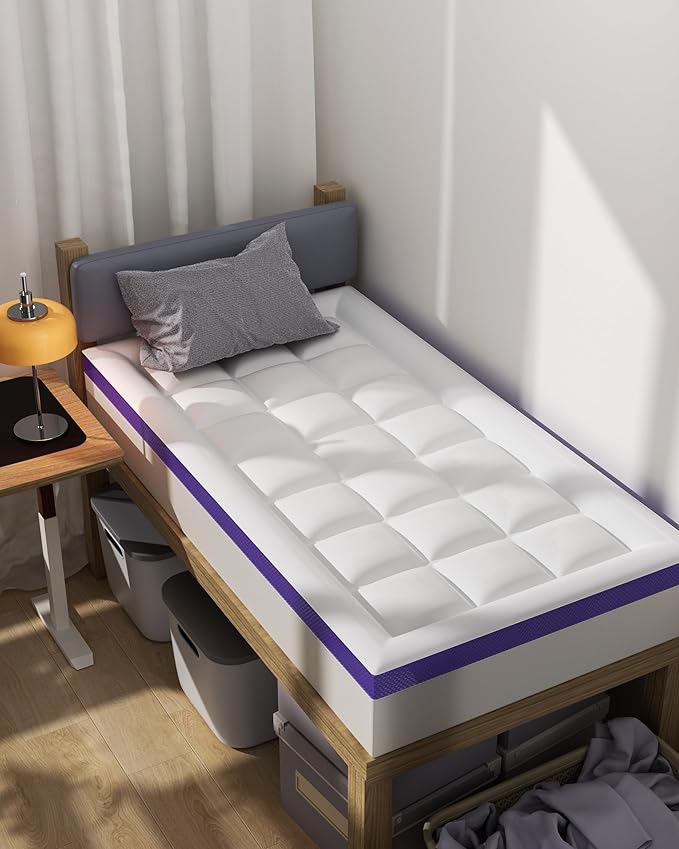 ChiXpace Dual Layer 4 Inch Memory Foam Mattress Topper Twin XL - 2 Inch Gel Memory Foam and 2 Inch Pillow Top Mattress Pad, 7-Zone Egg Crate Twin XL Size Mattress Topper (White)