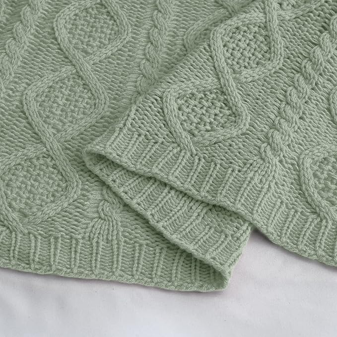 Homiest Cable Knit Throw Blanket and Pillow Set, Sage Green Set of 3, Knitted Throw (50"x60") & 2 Pillow Covers (18"x18"), Soft & Cozy Decorative for Couch Bed Sofa