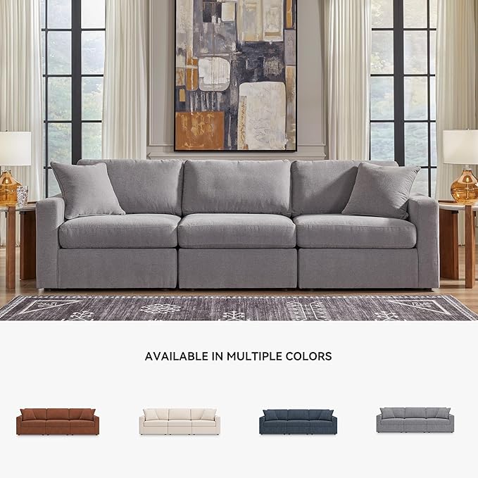 Signature Design by Ashley Modmax Casual Modular Stain Resistant 3-Piece Sofa with Removable Covers and 2 Accent Pillows, Light Gray