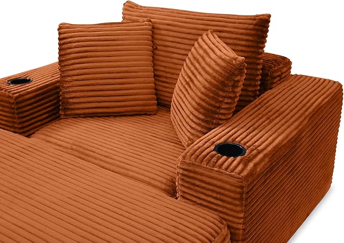 Eafurn 52.4" Oversized Chaise Lounge Indoor with Foldable Ottoman Convertible Boneless Sleeper Sofa Bed, Deep Seat Lounge Chair with Cup Holder & Side Pocket, No Assembly for Living Room | Breathable material, Cupholders