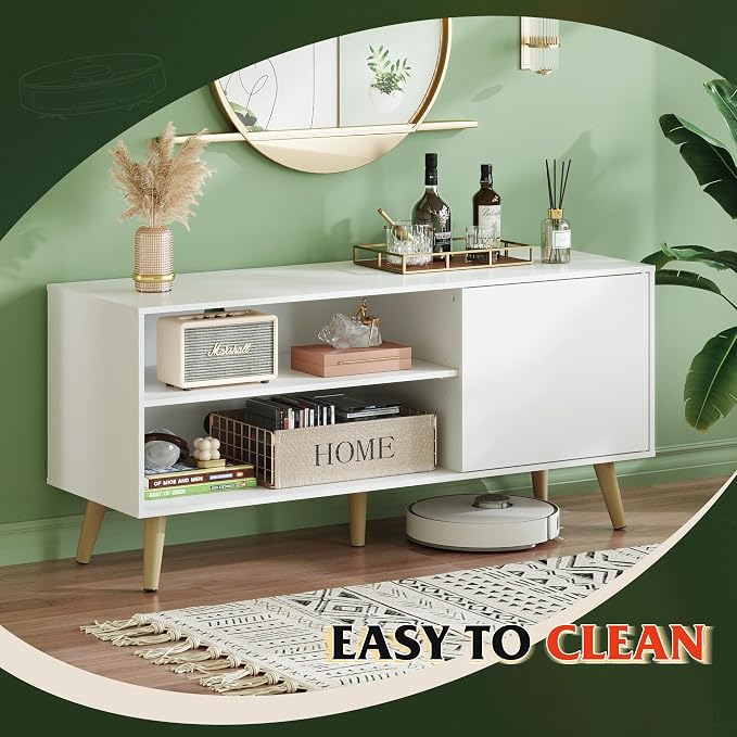 WLIVE TV Stand for 55 Inch TVs, Entertainment Center with Storage Cabinet, Mid-Century TV Stands for Living Room and Bedroom, 50" TV Console, White - Image 7