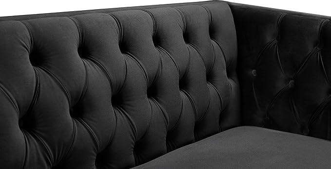 Meridian Furniture 652Black-L Michelle Collection Modern | Contemporary Loveseat with Deep Button Tufting, Gold Nailhead Trim and Sturdy Gold Iron Legs, Black Velvet, 66" W x 34" D x 30" H