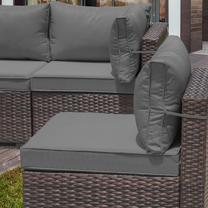 9 Pieces Outdoor Patio Furniture Set,Outdoor Sectional Furniture All Weather PE Rattan Wicker Patio Conversation Set with Coffee Table and 8 Thickened Cushions,Grey
