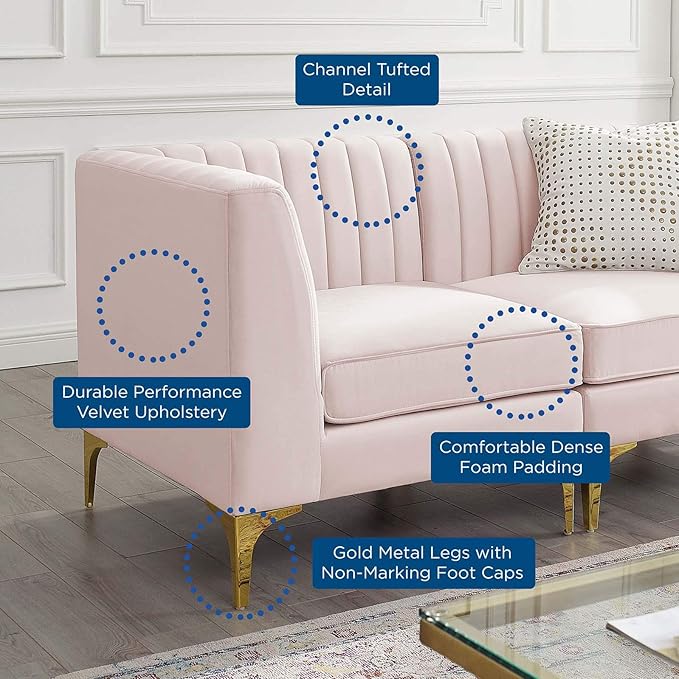 Modway EEI-4346-PNK Triumph Channel Tufted Performance Velvet Loveseat, Pink