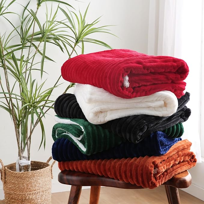 Red Sherpa Fleece Throw Blanket 60”×80” for Couch Sofa Bed,Double Side Soft Fuzzy Cozy Plush Thick Flannel Blanket with Striped Design,Gift for Adults,Woman,Girls