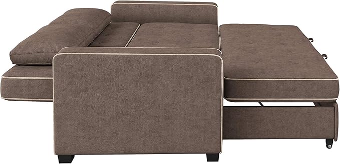 Serta Ainsley 72.6" Convertible Sleeper Sofa, Queen Size, Dreamcoil Comfort, Soft Woven Fabric, Java
