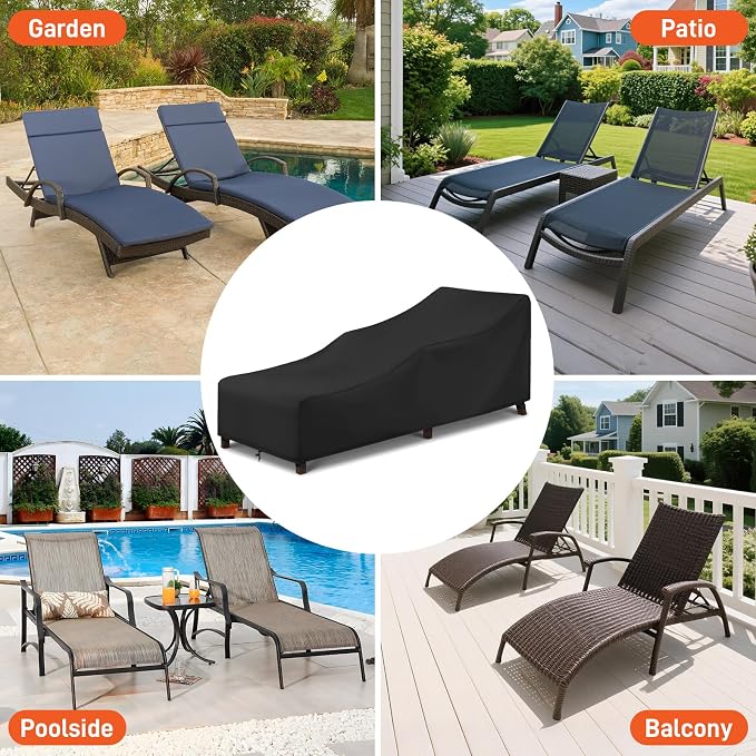 Arcedo Patio Lounge Chair Cover 2 Pack, Waterproof Outdoor Chaise Lounge Covers for Outdoor Furniture and Outside Stackable Cushions, 84" x 32" x 32" H, Black - Image 8