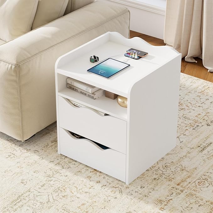 Nightstand with Wireless Charging Station, 12-RGB Color Night Stand with USB Ports and Type-C, 23.6" H Bedside Table with 1 Cabinet & Drawer, Small End Table for Bedroom (White) - Image 8