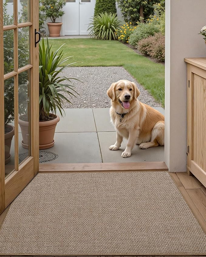 Color&Geometry Thin Front Door Mat Indoor Entrance Non Slip Rubber Backed, 24"x36" Indoor Door Mats for Entryway, Dirt Trapper Double Doormat, Washable Front Door Rugs, Dark Beige - Image 9