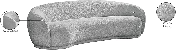 Meridian Furniture 693Grey-S Hyde Collection Modern | Contemporary Boucle Fabric Upholstered Sofa, Grey, 89.5" W x 38" D x 28" H