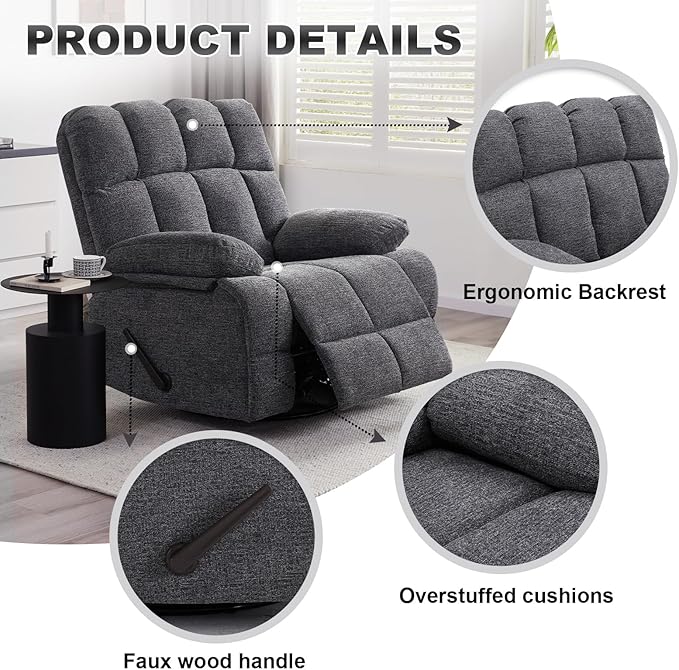 Eiayeebil Oversized Swivel Rocker Recliner Chair Set of 2 for Adult, Rock Recliner for Big Man, Extra Wide Manual Recliners, Overstuffed Soft Rocking Sofa Chair,Light Grey