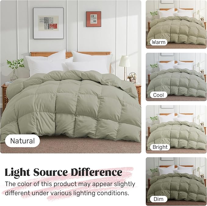 Joysoul King Size Down Comforter - All Season Ultra Soft Goose Down & Feather Fiber Fill, Luxury Hotel Sage Green Duvet Insert with Corner Tabs (104" X 88")